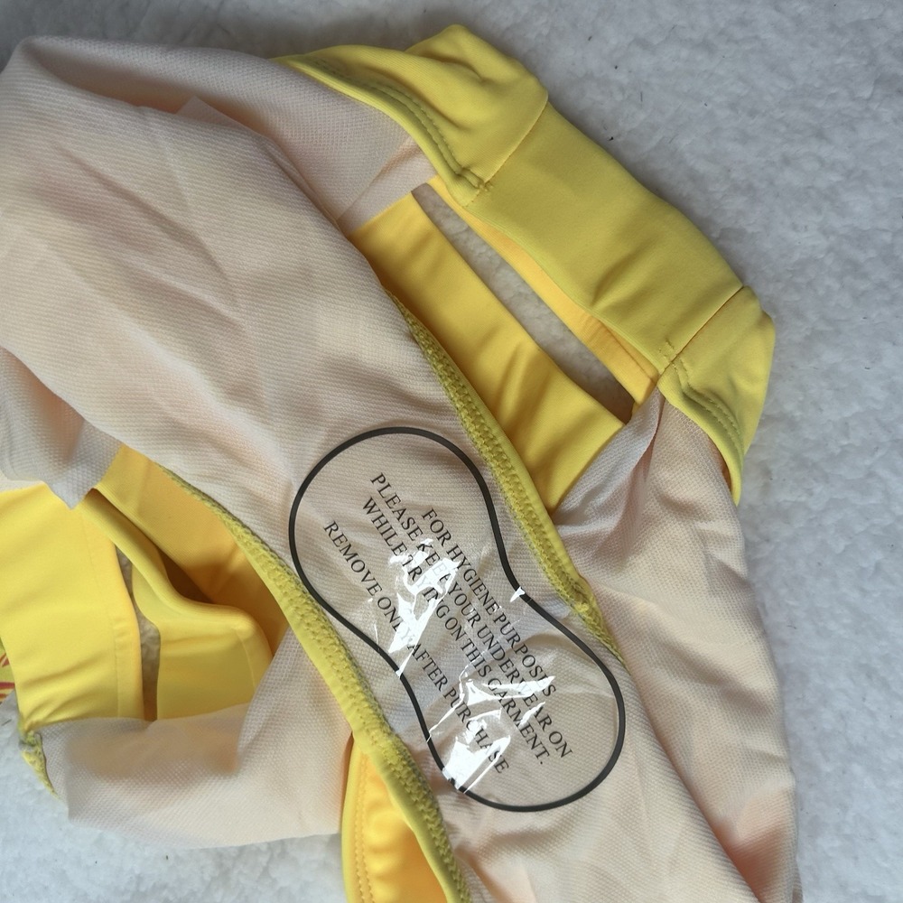 Bikini Set Womens Small Multicolor Floral Ruffle Top High Waist Yellow Bottom - Picture 4 of 16